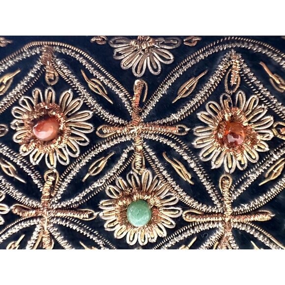 Vintage Embroidered Zardozi  Design Velvet Mini Crossbody Bag Braided‎ Strap - Picture 11 of 16
